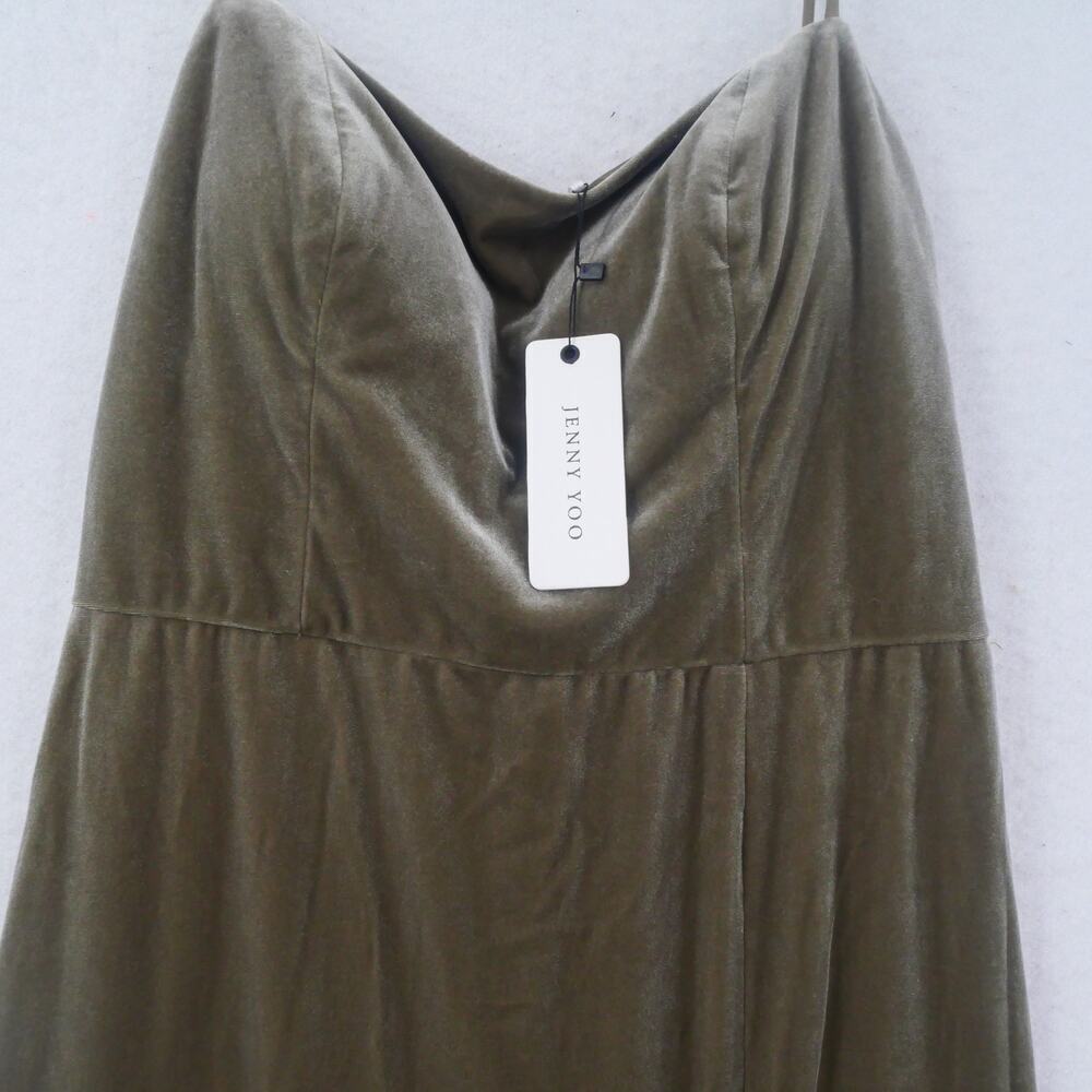 NEW Jenny Yoo women's 10 Quinn Velvet Velour Long Maxi Dress Slit Sage Green - Picture 3 of 11